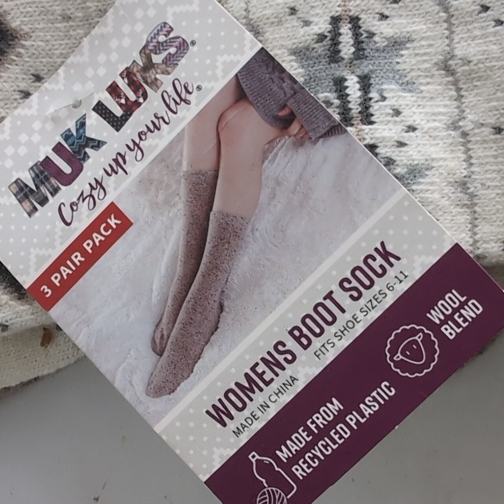 Muk Luks Womens 3-Pair Boot Socks Brown And Tan New Wool Blend 6-11 - Picture 2 of 4